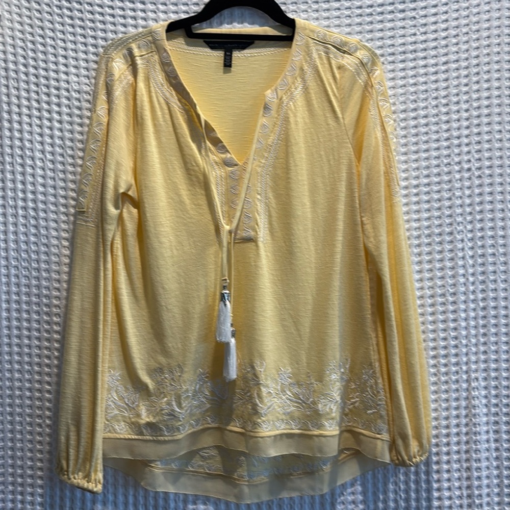 White House Black Market yellow long sleeve v neck blouse